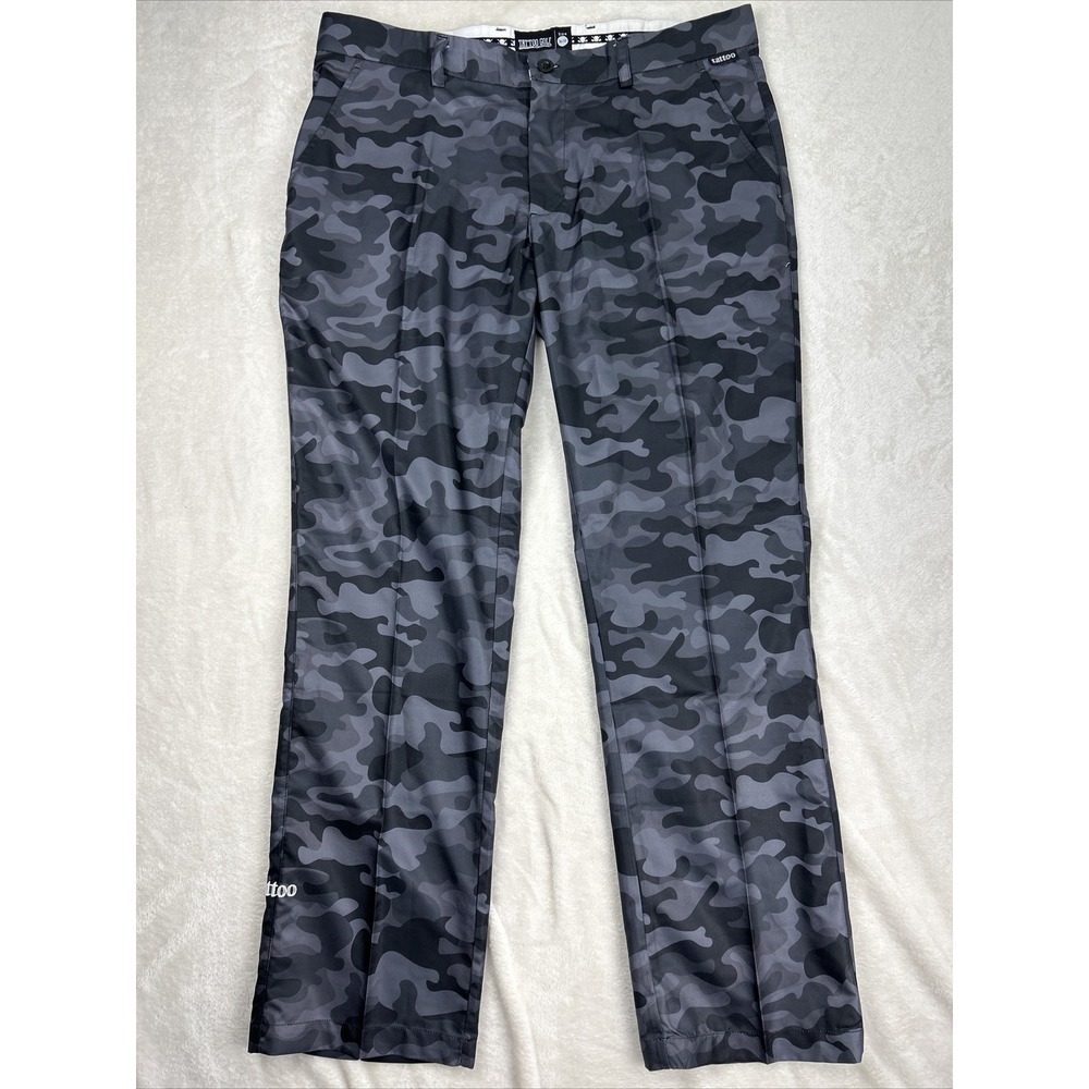 Tattoo Golf Performance Pants Men's Tag 36x32 Black/Gray Camo Embroidered Skull